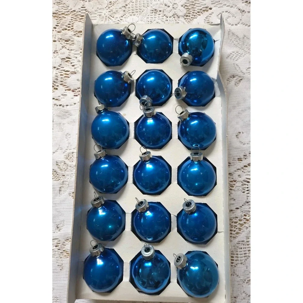 2 Pkgs Pyramid Glass Christmas Ornaments Blue & Silver 18 of Each Vintage Decor